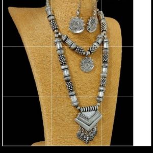 Necklace with earrings oxidised silver jewellery